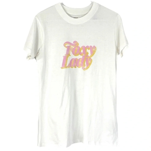 Foxy Lady Retro Print Graphic Tee Womens Small White Pink Tshirt 90s Style New - Picture 1 of 13